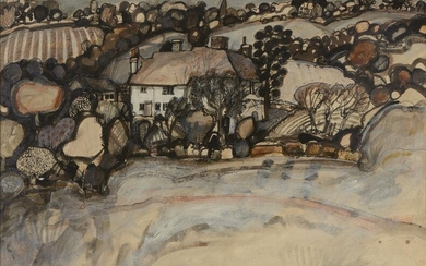 Graham Clarke, British b.1941 - Village scene; ink and gouache on card, signed lower right 'Graham Clarke', 51.5 x 74 cm (ARR)