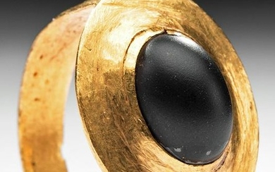 Greek 21K Gold Ring w/ Black Glass Cabochon