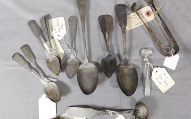 Group of 14 Early American Coin Silver Utensils