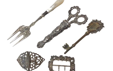 Group of miscellaneous Victorian and later silver including a silver gilt presentation key