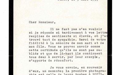 HISTORY - DE LATTRE DE TASSIGNY Simone (1906 - 2003) - Typed letter signed, autograph...