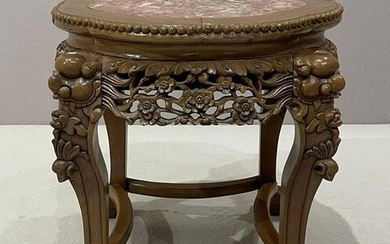 Hand Carved Marble Top End Table