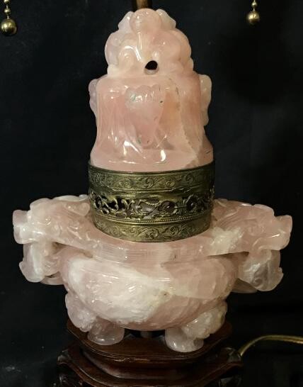 Hand Carved Pink Jade Dragon Lamp