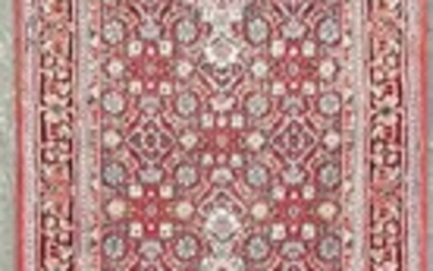 Hand Woven Persian Runner on red ground with blue border (W:81cm)