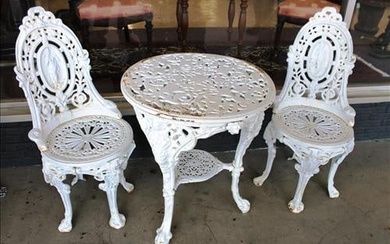 Heavy cast iron white 3 piece bistro set with grapes