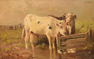 Henri Schouten (c.1857-1927), cows near the pond, 33,5 x 53,5 cm