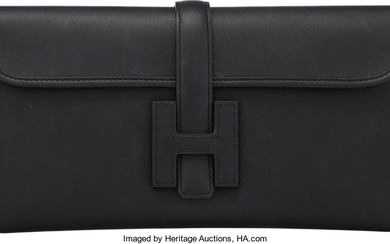 Hermès 29cm Black Swift Leather Jige Elan Clutch T,...