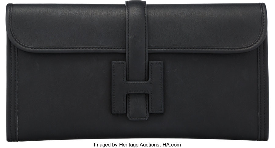 Hermès 29cm Black Swift Leather Jige Elan Clutch T,...