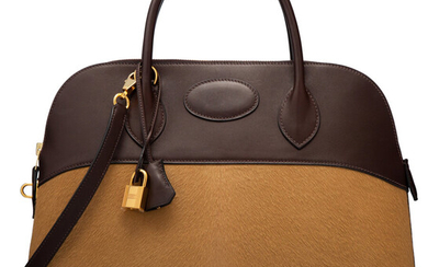 Hermès 35cm Ebene Evercalf Leather & Troika Ponyhair Bolide...