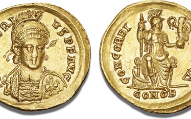 Honorius, 393–423, Constantinople, 395–402, Solidus, DN HONORIVS PF AVG / CONCORDIA AVGG...