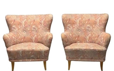 Ilmari Lappalainen, Finnish Mid-Century Modern, Lounge Chairs, Floral Fabric