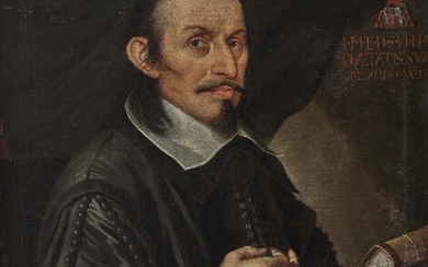 Inconnuc. 1663 Portrait d'un ecclésiastique à l'âge de 62 ans R. o. Armoiries (Protonotaire Apostolique...