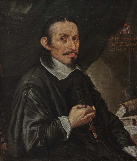 Inconnuc. 1663 Portrait d'un ecclésiastique à l'âge de 62 ans R. o. Armoiries (Protonotaire Apostolique...