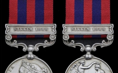 India General Service 1854-95, 1 clasp, Sikkim 1888 (767 Pte. J. Abbott. 2nd Bn. Derby. R.), su...