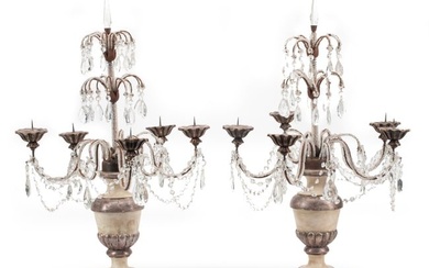 Italian Carved Wood and Cut Crystal Candelabra