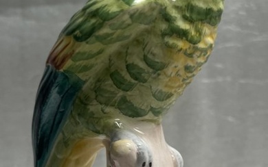 Italian Chelsea House Large Green Porcelain Parrot W Green Head