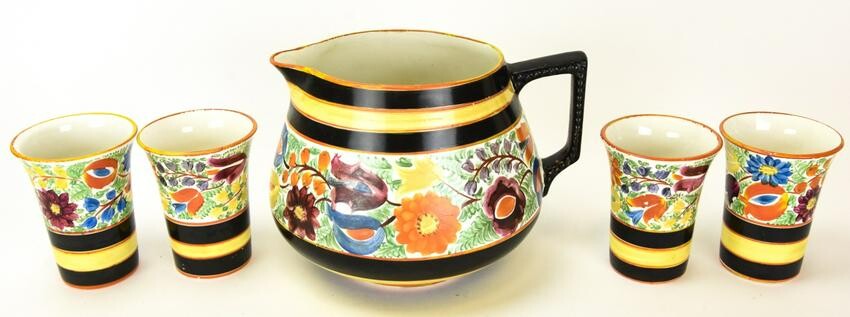 Italian Pottery Hand Painted Pitcher & Cups