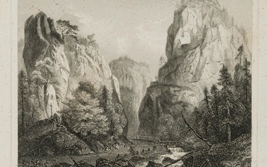 J. POPPEL (*1807) after HÖFLE (19th), The deer jump, 1848, Steel engraving