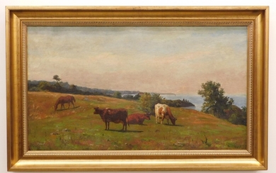 J. Robinson Grazing Cows Landscape Painting