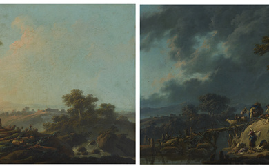 JEAN-BAPTISTE PILLEMENT (LYON 1728-1808) A river landscape at dawn wit...