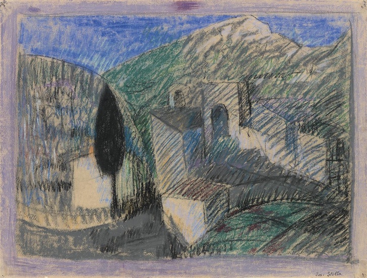 JOSEPH STELLA Italian Landscape. Color pastels on paper. 475x620 mm; 18 3/4x24 1/2...