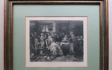 Jan Steen, Bean Feast, 1870s Antique Etching by William Unger, Framed