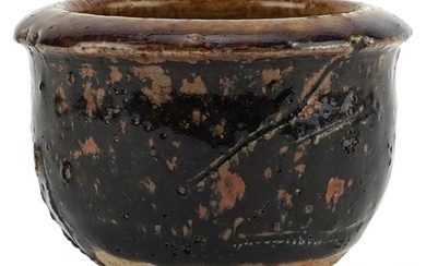 Japanese studio pottery Yunomi tea bowl having a purply brow...