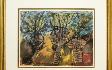 Jean Dubuffet "Three Palm Trees" Watercolor, 1948