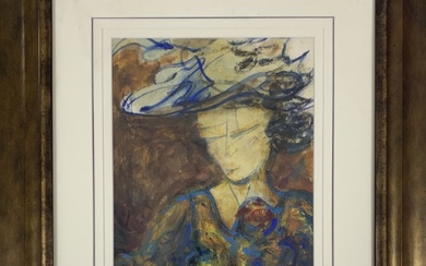 Jeanne MODIGLIANI (1918 - 1984) "Élégante au chapeau" Technique mixte sur papier signée au centre...