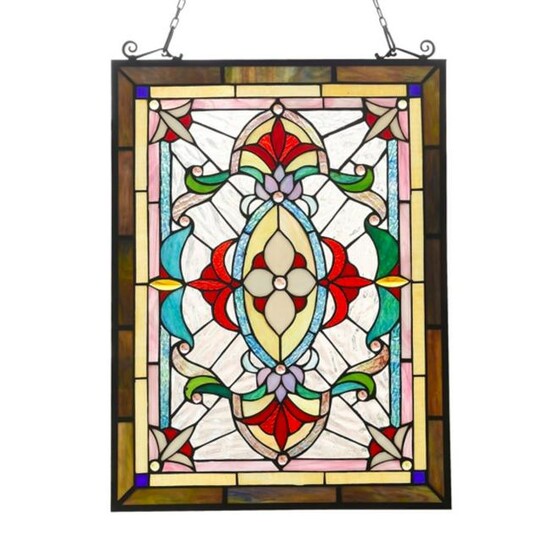 Jeweled Stained Art Glass Hanging Window Panel