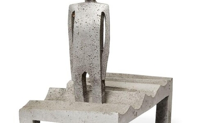 Jonathan Clarke, British b.1961- Standing figure on four-legged rectangular plinth; cast aluminium, stamped with monogram 'JC 02', 31 x 17 x 30.5 cm (ARR)
