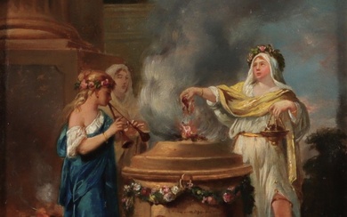 Joseph-Marie VIEN (1716-1809) Dans le goût de. "Sacrifice à Jupiter" Huile sur panneau. Poids: 1.70...