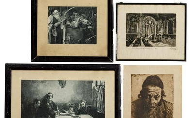 Judaica - four black and white drawings of Jewish life