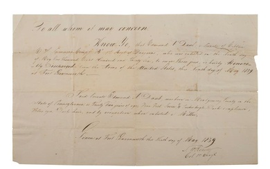 KEARNY, Stephen W. (1794-1848). Document signed ("S. W. Kearny"). Fort Leavenworth, 9 May 1839.