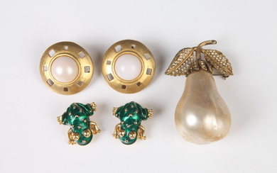 KENNETH JAY LANE LARGE PEAR PIN, TWO PAIR CLIP EARRINGS...