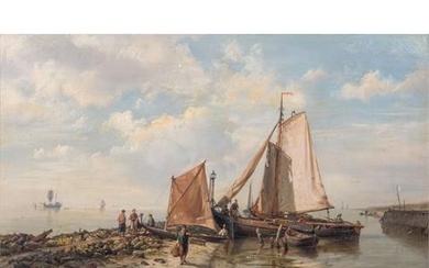 KOEKKOEK, HERMANUS I (1815-1882), "Fischer mit ihren Booten am Strand"