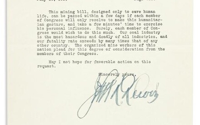 (LABOR.) LEWIS, JOHN L. Typed Letter Signed, to "the