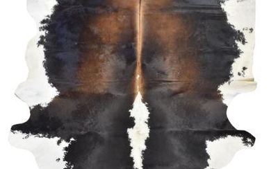 LARGE TANNED BROWN, BLACK & WHITE COWHIDE, 90"x82"