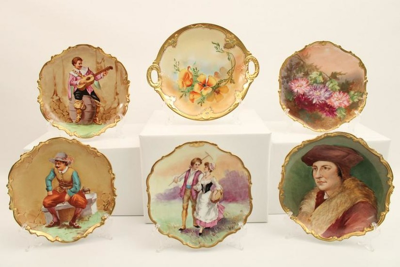 LOT OF 6 HAND PAINTED FRENCH LIMOGES 10" CHARGERS