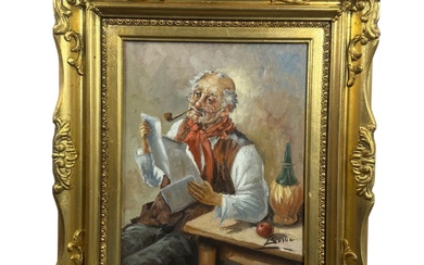 L.SEME Elderly Man with Pipe Reading - L. Seme