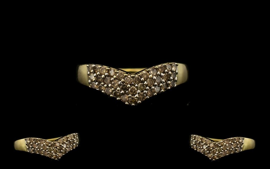 Ladies 9ct Gold Diamond Set Wishbone Shaped Ring. Marked 9.3...
