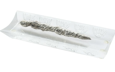 Lalique Thistle-Molded Frosted Glass Pen Rest