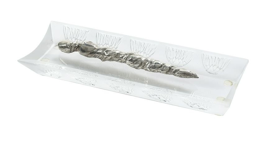Lalique Thistle-Molded Frosted Glass Pen Rest