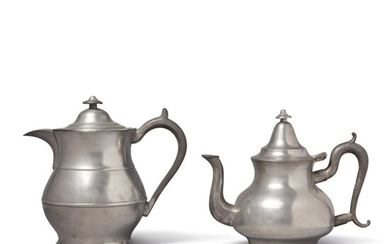 Large American Pewter Water Pitcher and Teapot, Thomas Danforth Boardman and Luther Boardman, Hartford, Connecticut, and Massachusetts, Circa 1830