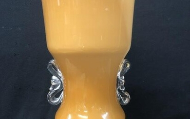 Large Bohemian Orange Cased Glass Vase
