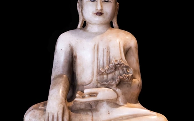 Large Burmese Buddha in White Jade from Myanmar, 17th - 18th century