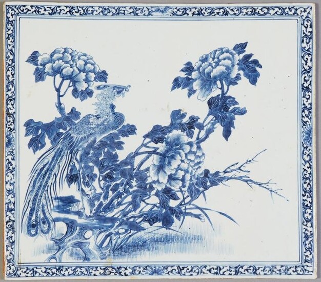 Large Chinese Porcelain Tile, 19th c., with blue and