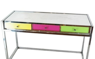 Late 20th C. Chromed Metal & Mirrored Desk