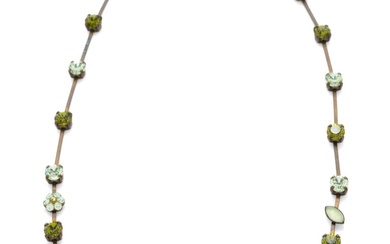 Light, Dark Green & Matt Swarovski Crystal Necklace. L: 39.5cm....
