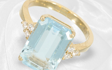 Like new aquamarine/brilliant-cut diamond goldsmith ring, beautiful aquamarine of approx. 5.25ct